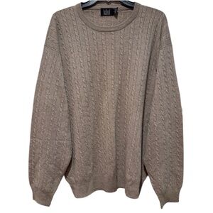 Belford Men 100% Cashmere Cable Knit Sweater XL Tan Oatmeal Preppy Classic Stapl